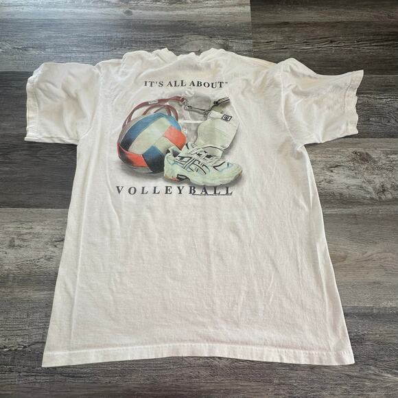 Vintage Coed Its All About Volleyball Graphic Shoe Shirt 90s Mens  Large - Picture 1 of 7